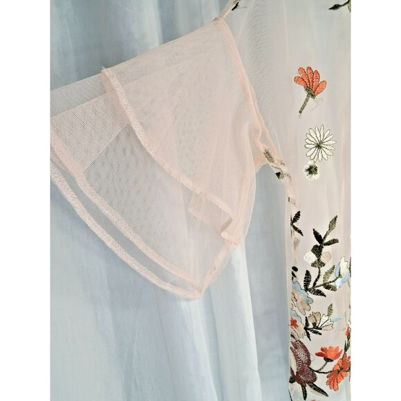 Haute Monde Sheer Embroidered Floral Top Short Sleeve Size Large - Picture 6 of 11